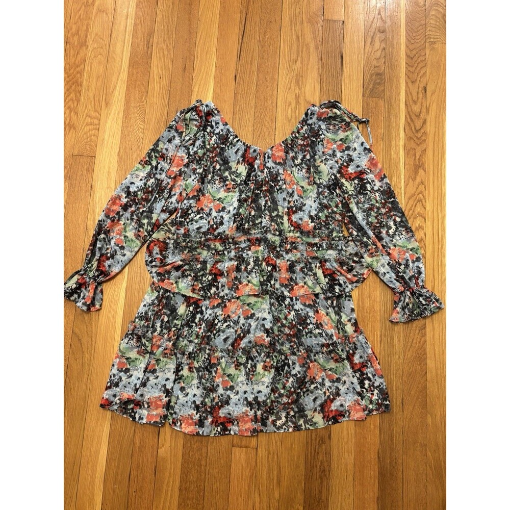 Cinq a Sept Lewis Floral Georgette Mini Dress Tiered Long Sleeve Size 0 - Picture 9 of 9